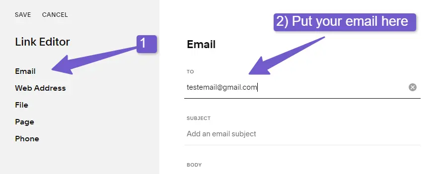 add email link to header squarespace