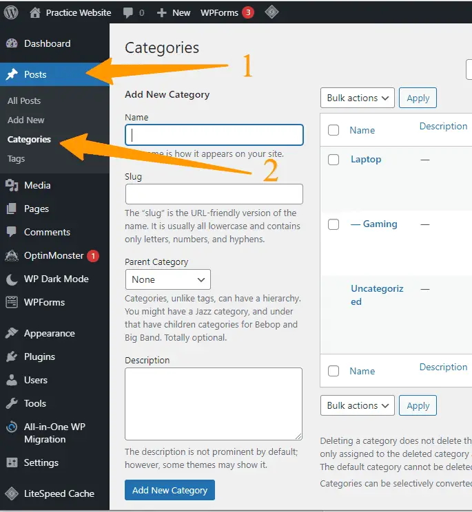 Add Categories from WordPress Dashboard