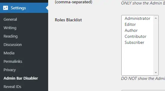 Disable admin toolbar for some roles wordpress