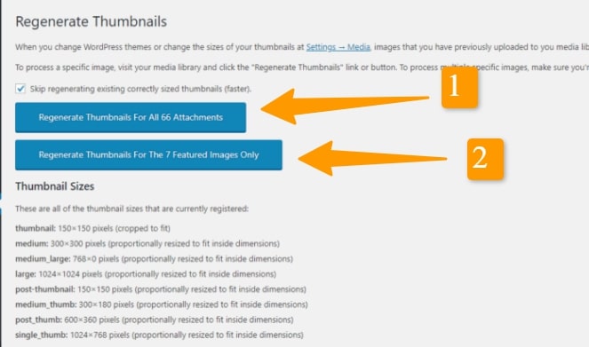 Regenerate Thumbnail Plugin settings