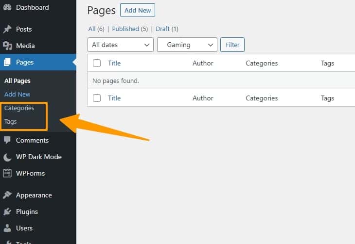 add categories and tags to page in wordpress