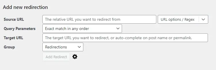 redirection plugin settings