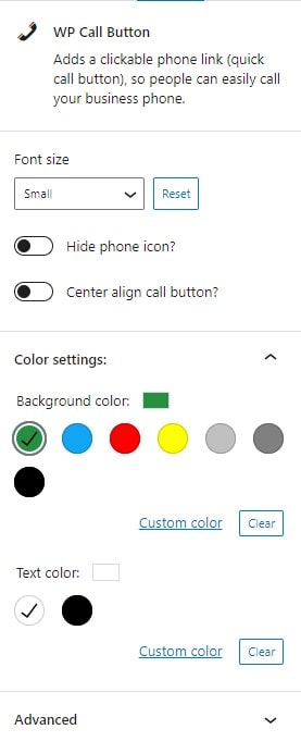 customizing the WP call button widget