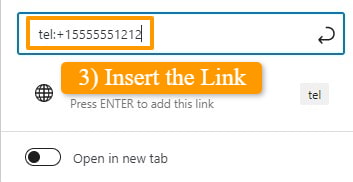 inserting the phone number link