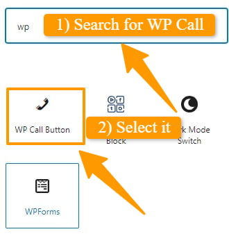 searching for WP call button in block editor