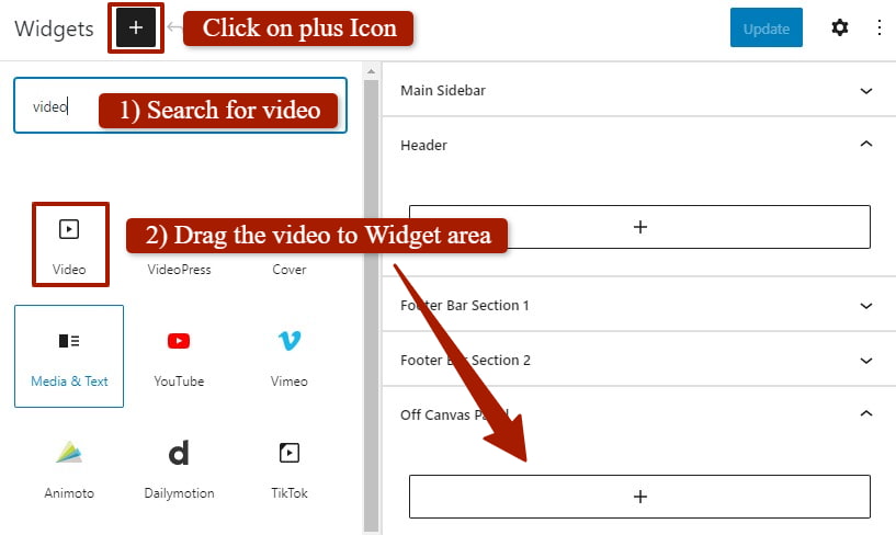 Drag video widget to widgets area
