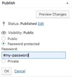 password protected option in wordpress