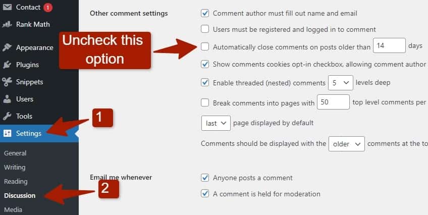 Wordpress Automation System Automatically disables comments