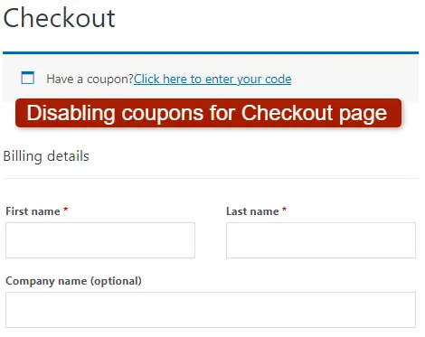 disabling coupons for checkout page