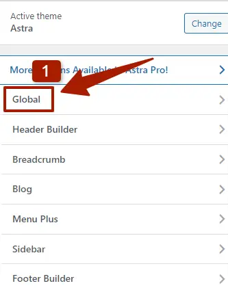 global settings in theme customization