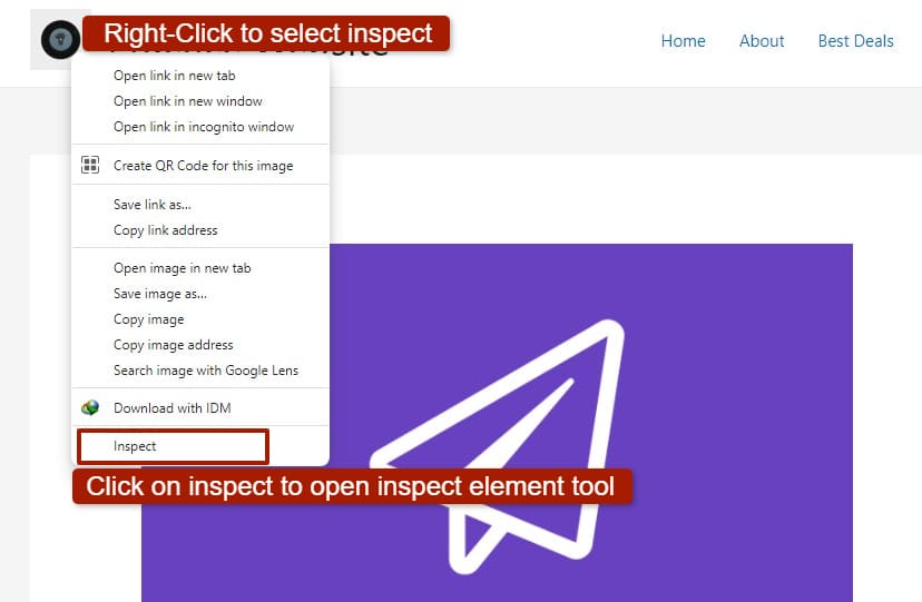 right click on page to select inspect