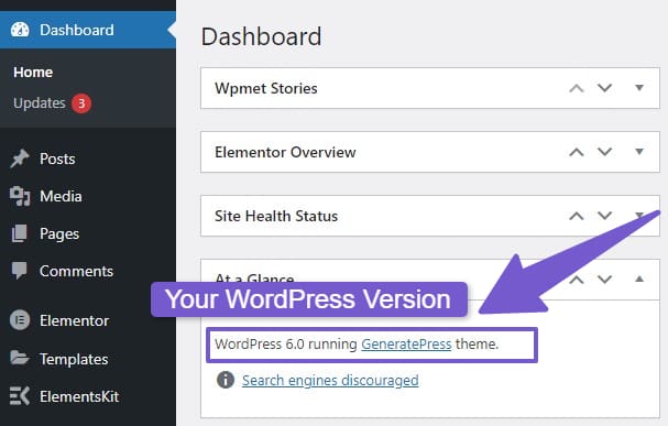 At a glance widget in wordpress dashboard