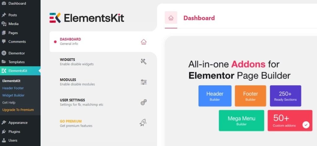 Create Elementor Header or Elementor Footer with ElementsKit