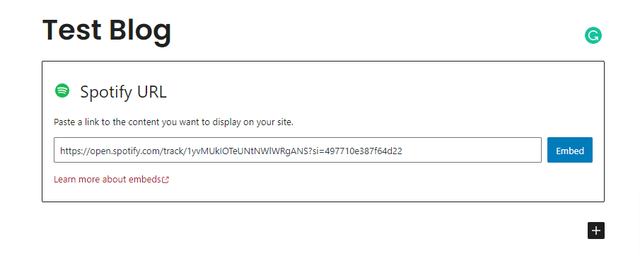 paste spotify embed link in wordpress