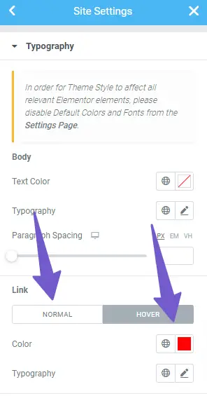 Choose Elementor link Color type