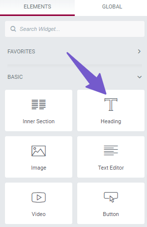 add heading widget in elementor 