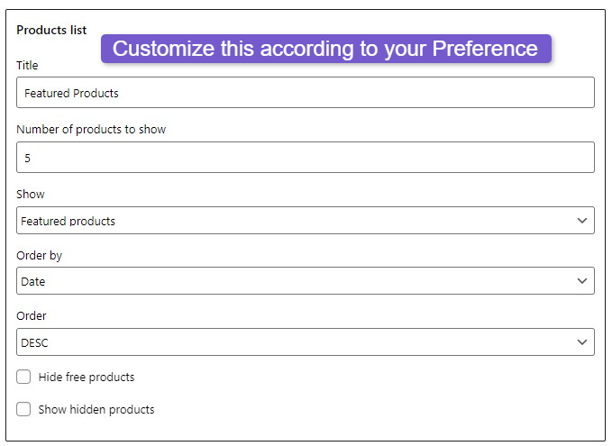 customizing products list 