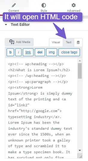 text editor HTML code