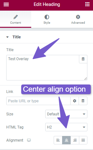 write text in heading widget