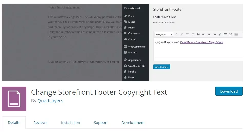 Change Storefront Footer Copyright Text plugin for WordPress