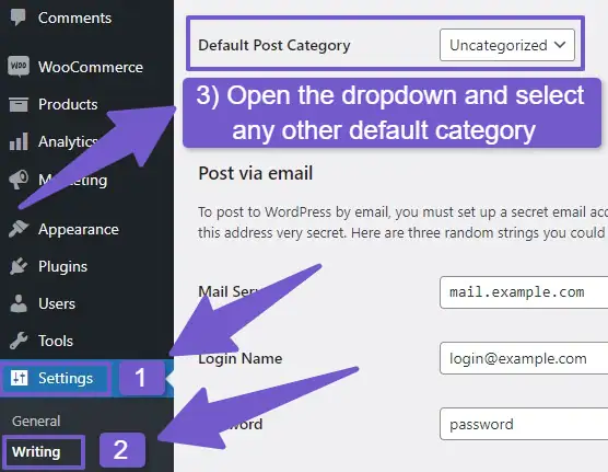 Default post category settings in WordPress