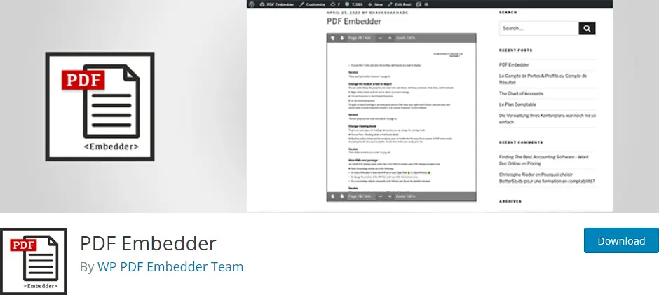 PDF embed plugin in wordpress
