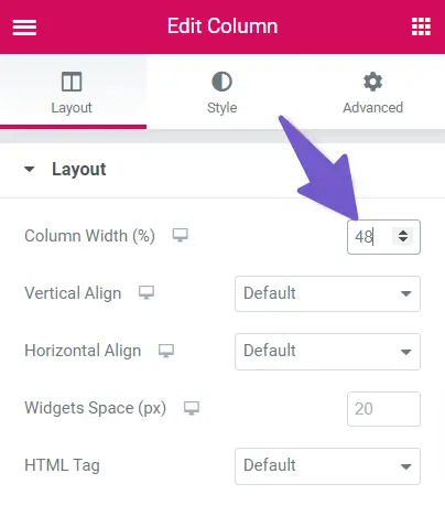 change column width setting