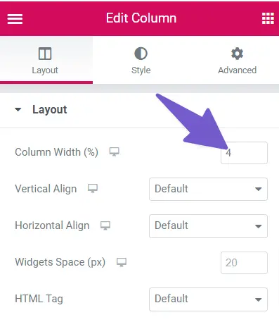 change column width setting 