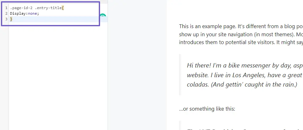 css code to hide specific page title