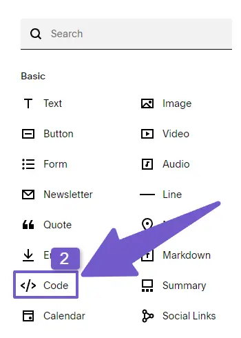 Adding code block to the section