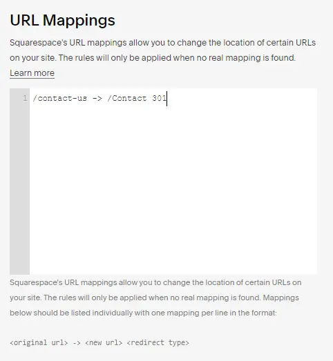 format of url redirect in squarespace 