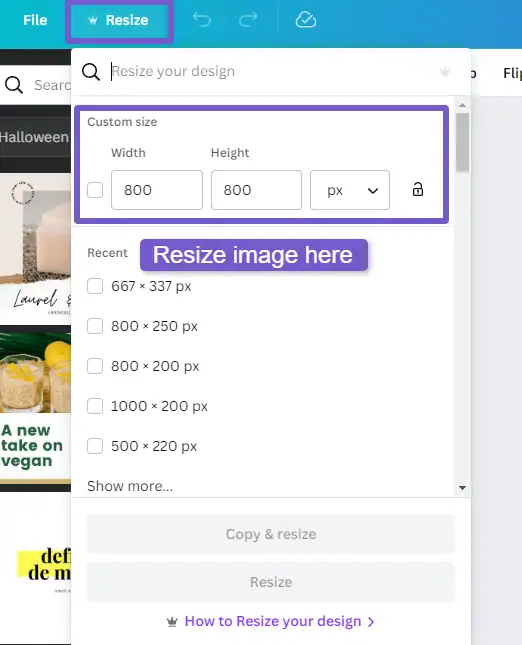 Resizing image in Canva