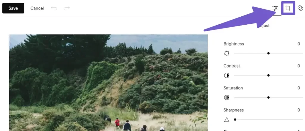 Click on the cropping icon in Squarespace image editor