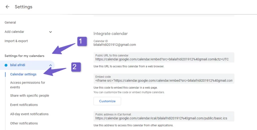 google calendar events settings