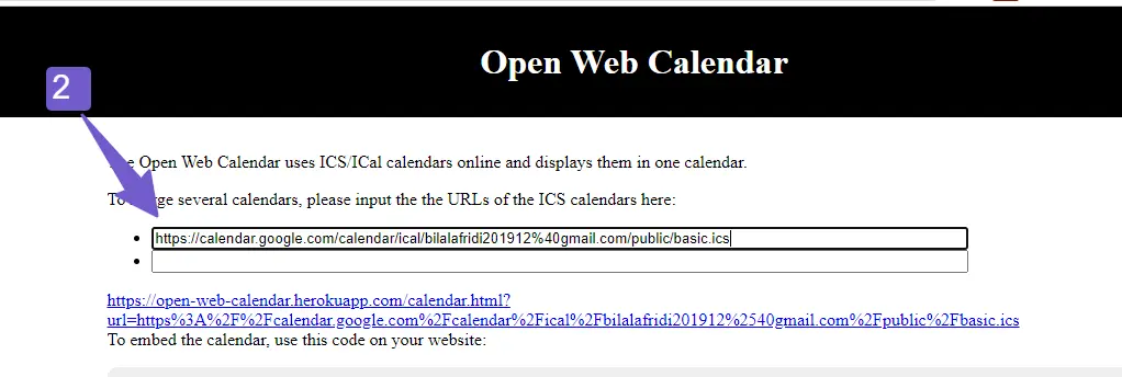 url section of calendar customizer