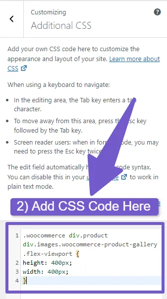 Adding CSS code in Additional CSS tab