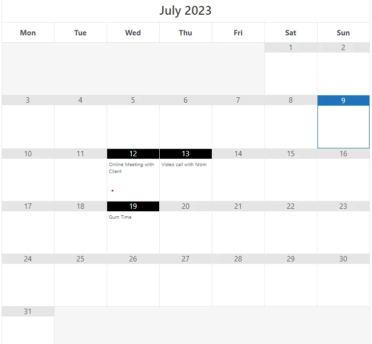 Calendar embedded in wordpress