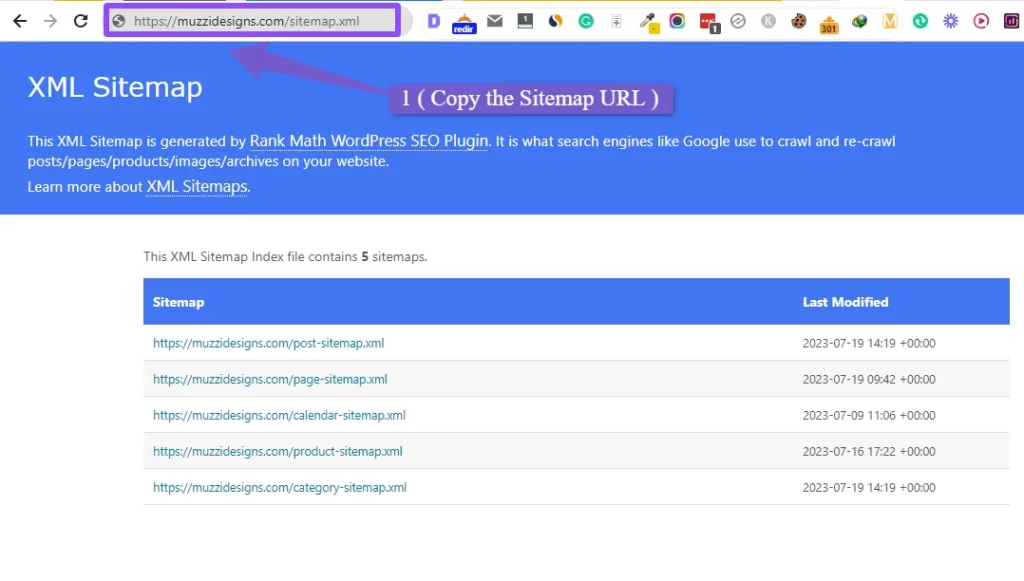 Copy XML sitemap URL for your website 