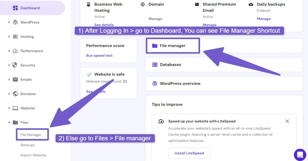 Going to file manager in your hosting account