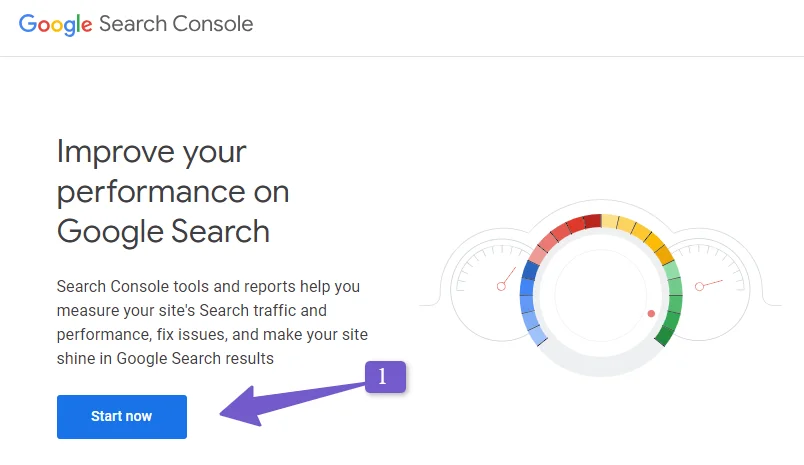 Google search console setup page