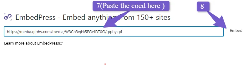 Paste the GIF url in embed press block
