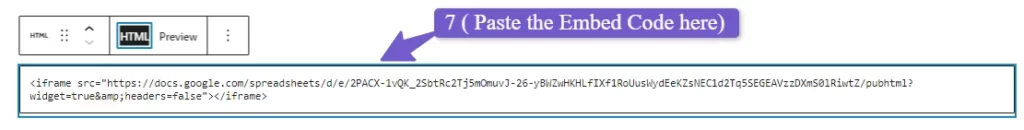 Paste the iframe code in custom HTML block