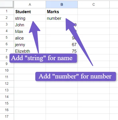 Specify Data Types in Google Sheets