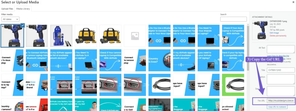 copy gif file url wordpress