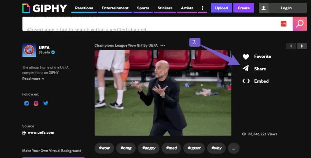 copy gif url from giphy website