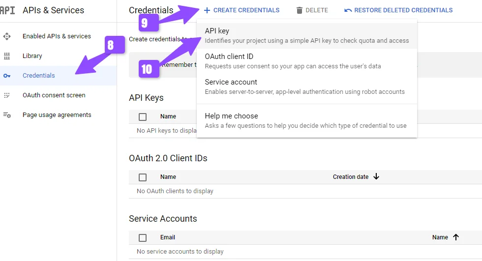 create credential fro API key
