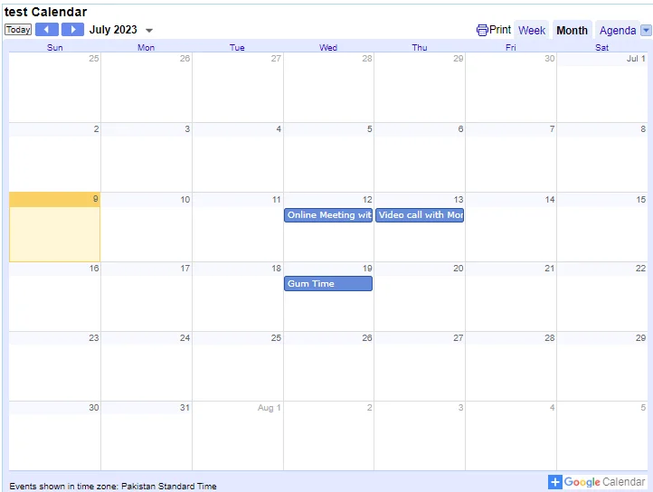 display google calendar in wordress