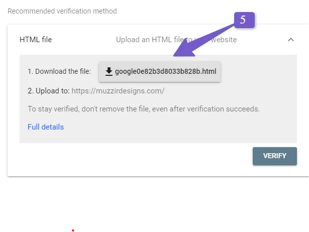 download HTML verification File from search console