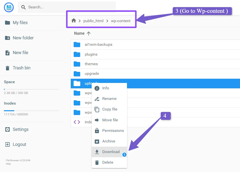 download media library from cpanel