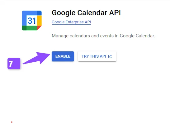 enable the google calendar API